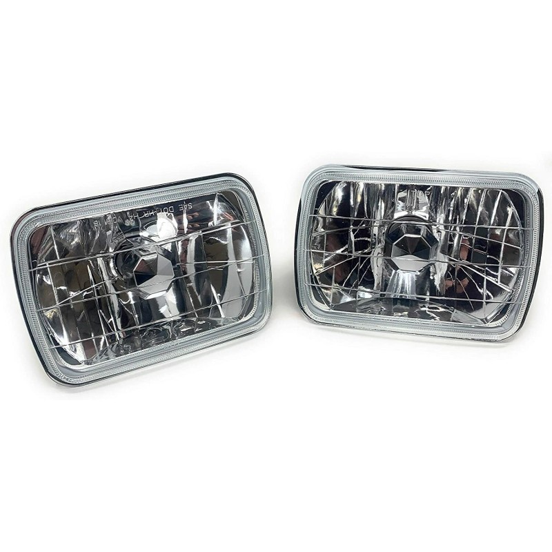 V-Spec H6054 7X6 Chrome Housing Diamond Cut Headlights Replacement Glass