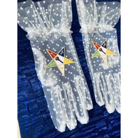 Eastern Star Worthy Matron OES White Mesh gloves with White Polka Dots