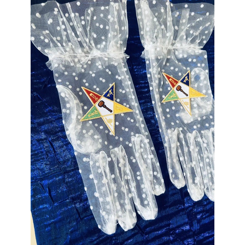 Eastern Star Worthy Matron OES White Mesh gloves with White