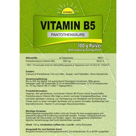 Bonemis® Vitamin B5 (Pantothensäure), Pulver, vegan, Premiumqualität ohne Zusatzstoffe, 100 g im umweltfreundlichen Beutel aus Kraftpapier
