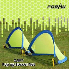 Poray Soccer Goal for Kid Easy-up Set of Two Portable Soccer Net 210D Oxford with 8 Field Marker Cones Extra Stakes Fun for Backyard and Soccer Training (2.5FT Long Blue Goal Set)