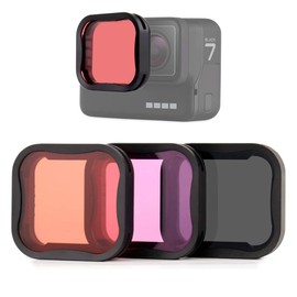 GEPULY 3-Pack Camera Lens Filter Set for GoPro Hero 5/6/7 Black/Hero (2018) Cameras, Includes ND8 Filter, Light Red Filter and Magenta Filter - Can be Used on Camera Lens Directly