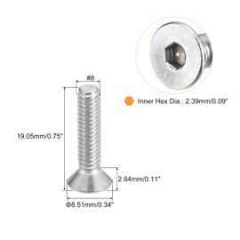 QUARKZMAN #8-32 x 3/4 Inch Flat Countersunk Socket Cap Screws 50 Pieces 304 Stainless Steel Hexagonal Socket Flat Head Screws Full Thread Countersunk Bolts