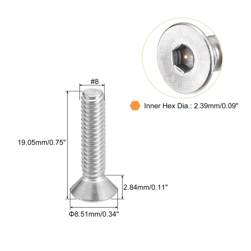 QUARKZMAN #8-32 x 3/4 Inch Flat Countersunk Socket Cap Screws