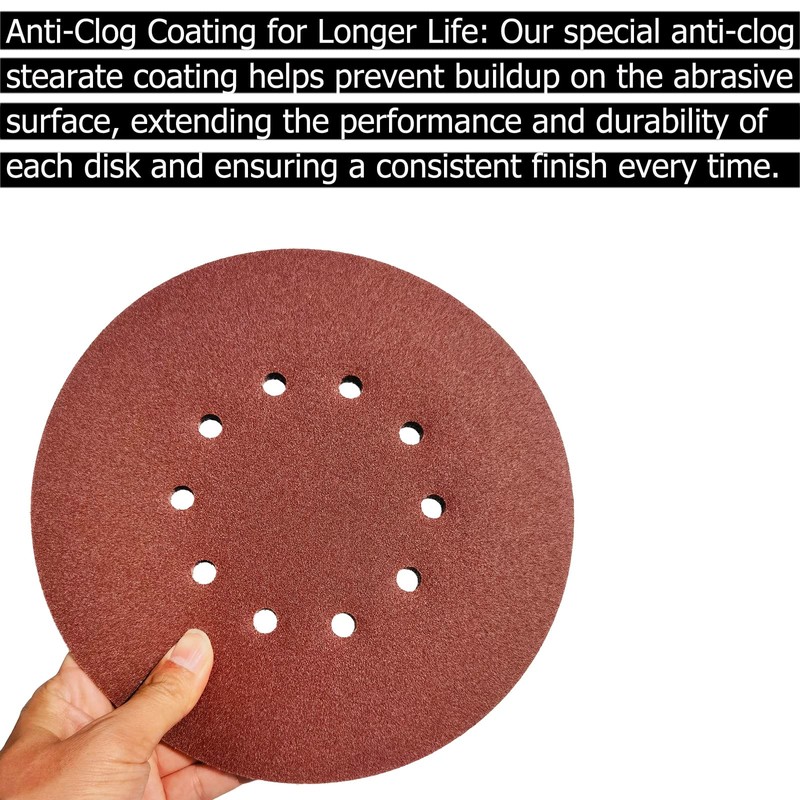 50 Pack 9-Inch 10 Hole 150 Grit Hook-and-Loop Drywall Sandpaper