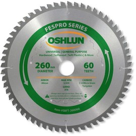 Oshlun SBFT-260060 260mm 60 Tooth FesPro General Purpose ATB Saw Blade with 30mm Arbor for Festool Kapex KS 120