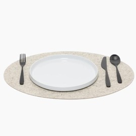 Graf Lantz - Merino Wool Oval Placemat - Heather White (14" H x 19" W) - 3mm Merino Wool Felt Table Mat - Moisture Wicking - Odor, Stain, Heat & Dirt Resistant - Luxury Home Decor - Made in The USA