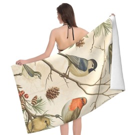 VANZEV Bird Beach Towel Vintage Birds Sand-Free Microfiber Bath Towel Ultra Soft Quick Dry Pool Towel Absorbent Towel Lightweight Towel Gifts for Outdoor Bathroom Swimming Decor 31inx51in