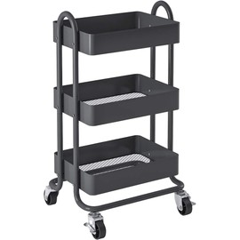 3-Tier Rolling Metal Storage Organizer,Mobile Utility Cart,Kitchen Storage Carts with Caster Wheels,Rolling Utility Cart Suitable for Office,Home,Kitchen,Garden（13.4"x18.1"x31"） Dark Grey