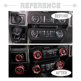 1797 AC Knob Covers for Ford F150 XLT 2016-2019 Accessories Red Aluminum Alloy Pack of 6