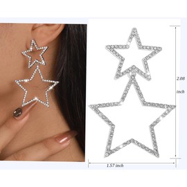 Adoshine Star Earrings Dangle Rhinestone Big Star Dangle Earrings Long Tassel Star Drop Earrings Sparkle Silver Gold Silver Star Dangling Star Earrings Star Accessories Jewelry