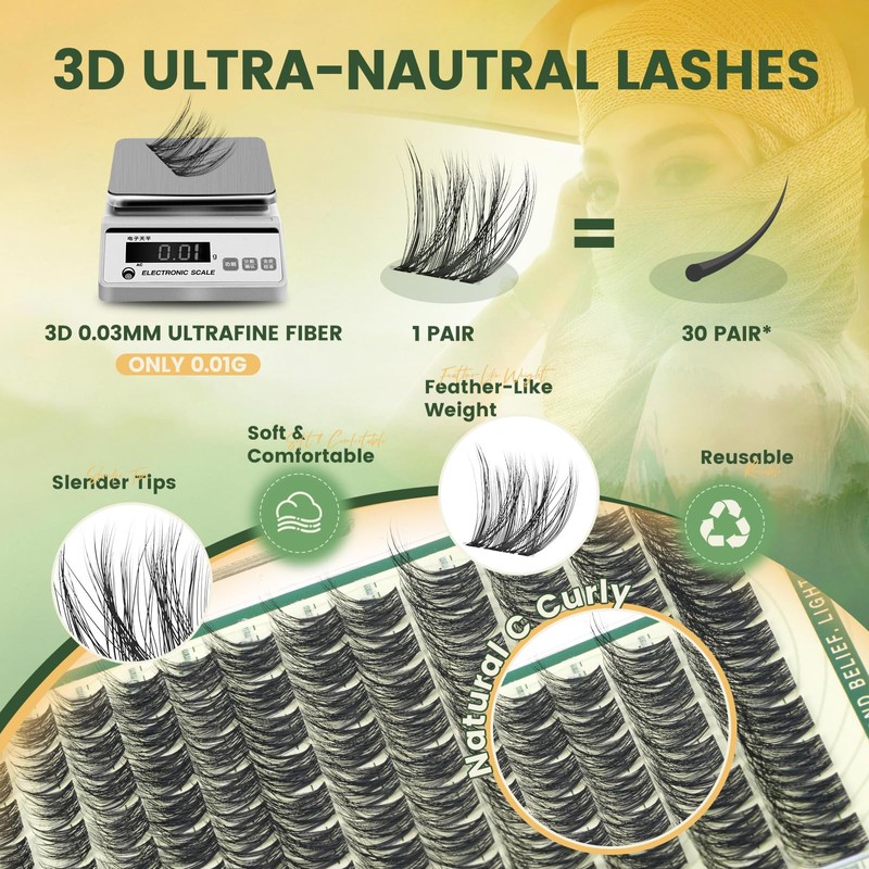 Natural Lash Clusters Kit, Wispy Fluffy Lashes Kit Velvetpuff C