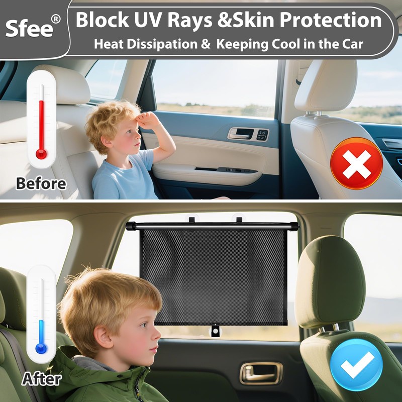 Sfee Car Window Shades for Baby-2 Pack Retractable Side Window