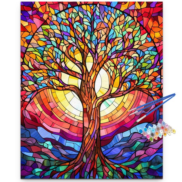 Artunion Tree Paint by Numbers for Adults, Stained Glass Paint