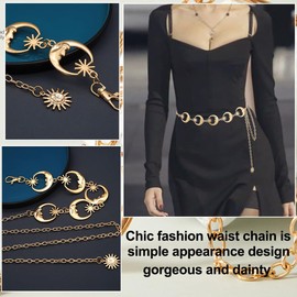 Waist Chain, Moon Sun Metal Chain Belt, Adjustable Chain Belt, Vintage Women's Belt Body Jewellery, Metal