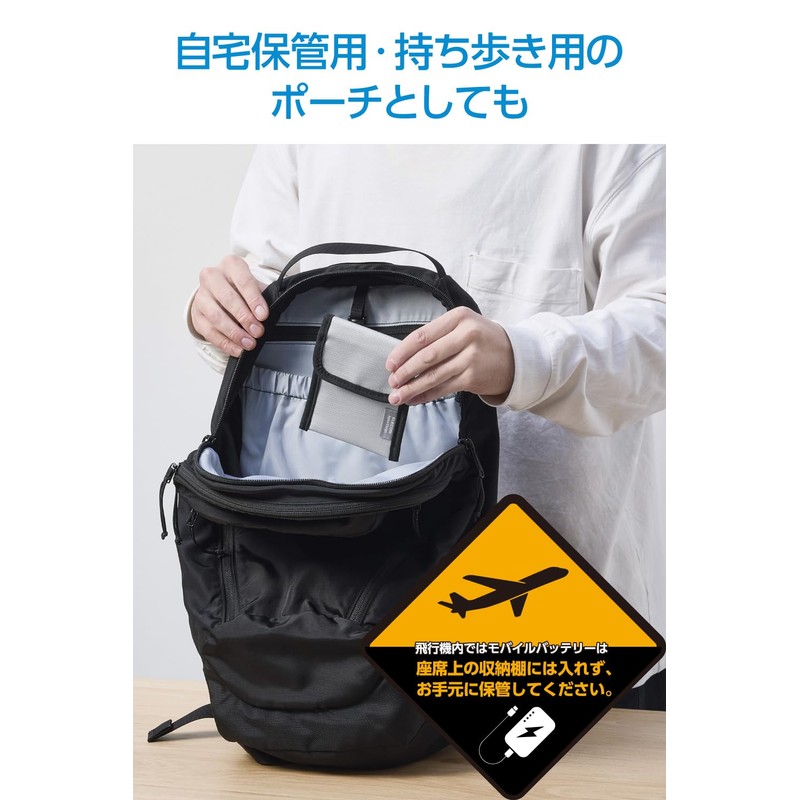 Elecom BMA-MBP01SGY Flame Retardant Pouch, Foldable, Includes Pockets, Small, Gray