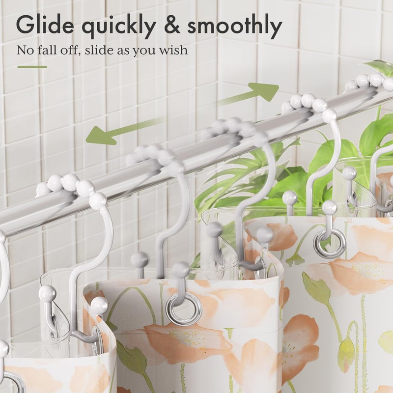 Amazer Plastic Shower Curtain Hooks, Double Shower Curtain Rings, Shower