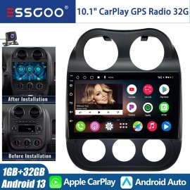 ESSGOO 10" CarPlay For Jeep Compass 2010-2016 Android 13 Car Stereo Radio GPS WIFI +Cam