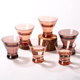 Cyrelwing Brown colored Martini Glasses Set of 6 -Brown Cocktail Glasses - 8oz Stemless Margarita, Bar, Dessert Glass Espresso Martini - Cocktail Party Gift for Her