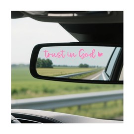 Zpana 4PCS Trust in God Car Rearview Mirror Stickers, Self Affirmations Christian Cute Vehicle Window Mirror Decal, Automotive Interior Decoration Accessories for Women Girls, Universal Fit (Pink)
