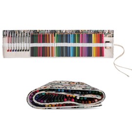 Surblue Canvas Pencil Case Pencil Roll Wrap with 72 Slots Coloring Pencil Holder Organizer Paint Brush Storage Pouch Portable for Artist, Writer (Blue Cat)