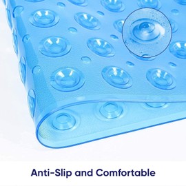 Oxford Homeware Shower Bath Mat Non Slip Anti Mould - Blue 70x38 cm Shower Mat for Bathtub and Bathroom with Drain Holes and Strong Suction Cups Machine Washable Bath Mats
