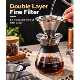Premium Reusable Coffee Filter for Pour-Over Brewing – Double-Layer 304 Stainless Steel Fine Mesh for Coffee & Tea