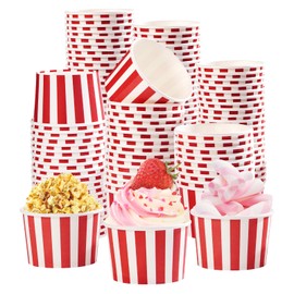 Grencian 120 Pcs Ice Cream Cups 12 OZ Disposable Red and White Stripe Paper Dessert Bowls Food Yogurt Cup Containers Red White Snack Bowls for Soups Candies Hot & Cold Food Snack Picnic Party Supplies