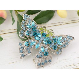 Alilang Tono plateado Aurora Boreal - Broche de mariposa con diamantes de imitación, color azul y morado, Metal