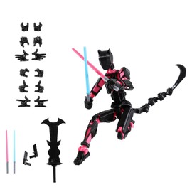 T13 Action Figure( Assembly Completed),Upgraded Version 5.4 inches 3D Printed Titan 13 Robot Model, Multi-Jointed Movable Lucky Dummy 13 Collectible, Perfect for Desktop Decoration (Black Red)