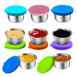 8 Piezas Recipientes Pequeños de Acero Inoxidable con Tapa Hermética de Silicón, 50ML Acero Inoxidable 304 Recipiente de Aderezo de Ensalada para...  