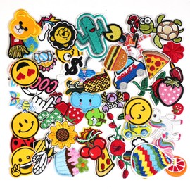 60 PCS Cute Iron On Patches, Assorted Embroidered Patches Bulk for DIY, Heat Press Sew On Applique Patches for Clothes, Backpacks, Hats, Bags and Jeans