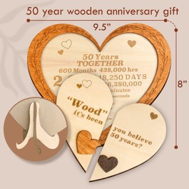 STOFINITY 50 Year Anniversary Wood Gifts for Her Him - 50th Wedding Gifts Anniversary for Husband Wife, Fifty Years Anniversary for Married Couple, 50 Years Of Marriage Wood Heart Plaque Decoration Ideas