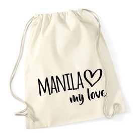 Huuraa Gym Bag Manila My Love Backpack Cotton 12 Litres Size for All Fans of Manila Philippines Gift Idea for Friends and Family, natural