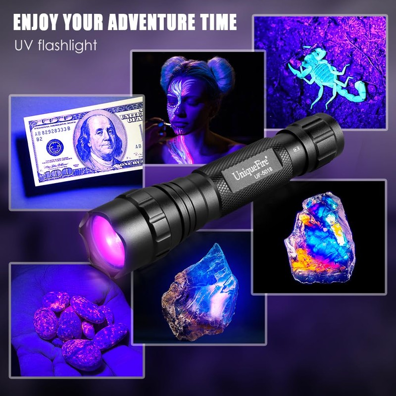 UniqueFire 501B 395nm UV Flashlight Blacklight Portable Black Light for
