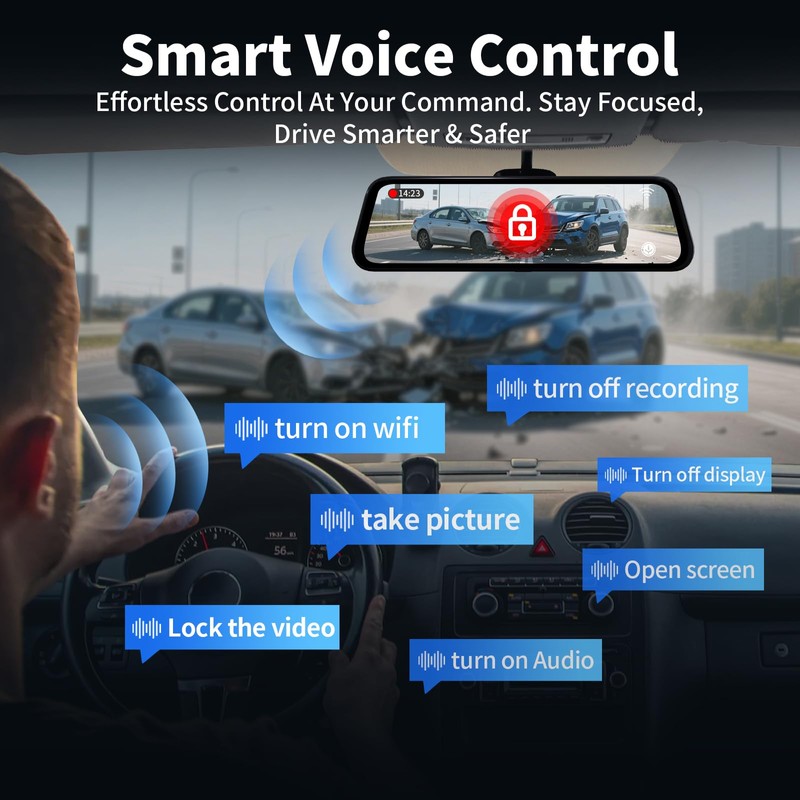 Mirror Dual Dash Camera with Voice Control,4K+2.5K 10" Rear View