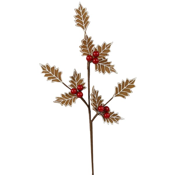 Craig Bachman Gingerbread Holly Leaf Christmas Spray, 19 Inch, Brown