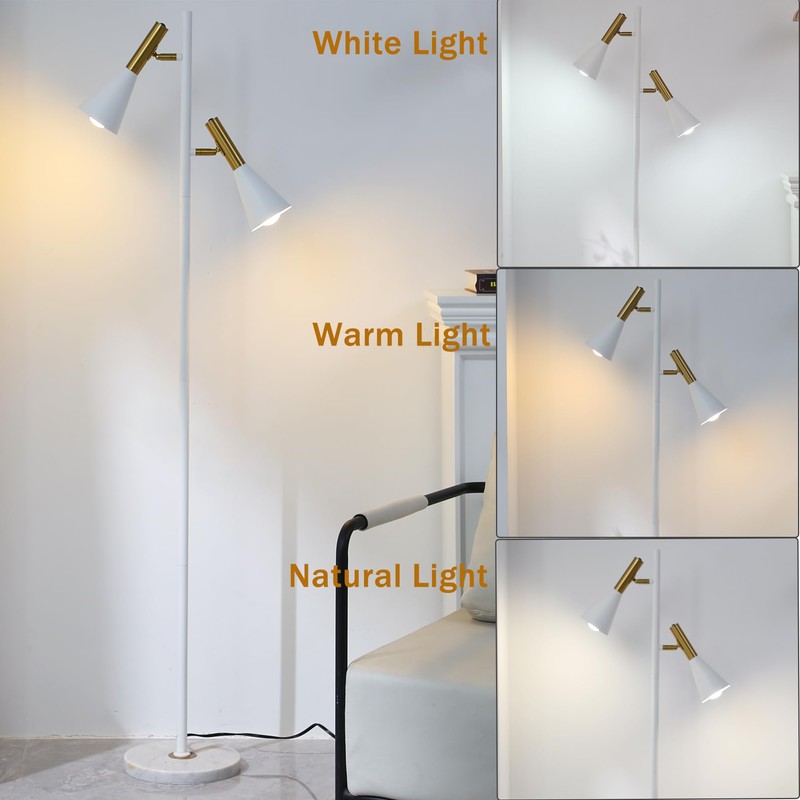 Asmymhd Elegant Modern Floor Lamp with 2 Adjustable Head,White and