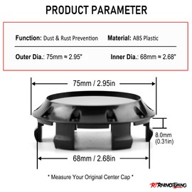 RhinoTuning 4 PCS 75 mm Wheel Center Caps for Wheel Rim Center Cover OD: 2.95 in / 75 mm ID: 2.68 in / 68 mm Black Hub Caps