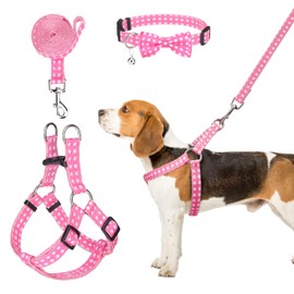 BINGPET Dog Harness, Collar, Leash Set, Dog Harness, Easy to Put on and Take off, Mesh, Breathable, Durable, Adjustable, Lightweight, Pull Prevention, Walks, Training, Vest, Training, Checkered
