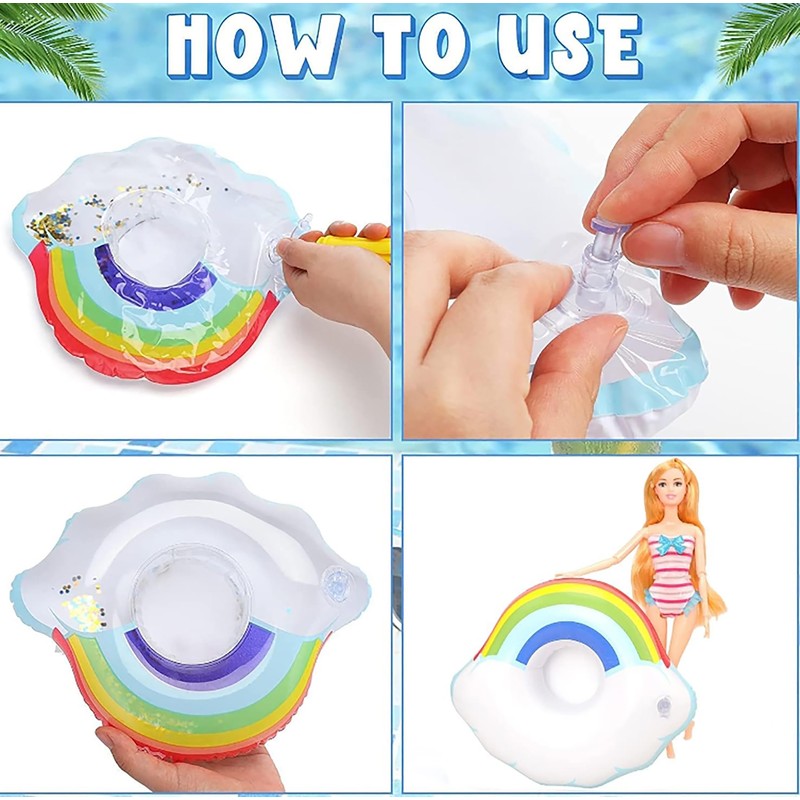 9 Pcs Pool Floaties Swim Accessories Set for Girl Dolls,