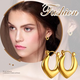 Flongo Women's Gold Chunky Earrings: Thick Geometric Stud Earrings Heart Triangle Small Hoop Huggie Chunky Folding Hoop Earrings Stainless Steel Gold-Plated Statement Earrings Dupes Fashion Jewellery