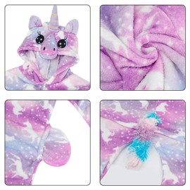 KAKU NANU Unicorn Onesie for Girls 2-10 Years, Plush Costume Fleece Pyjamas Jumpsuit with Zip 2 Pockets, purple