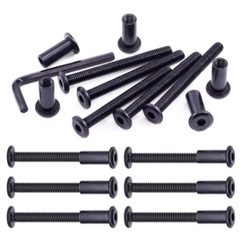 Swpeet 25Pcs M6x60mm Carbon Steel Black Hex Drive Socket Cap Bolts Barrel Nuts Assortment Kit with 1Pcs Allen Wrench, Screw Post Fit for Furniture Countsunk Belt Buckle Leather Binding Bolts