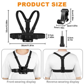 Adiwo Chest and Head Strap Mount, 2 Set Adjustable Action Chest Strap Mount and Head Harness, with 2 J-Hook and 2 Thumbscrew, Quick Release, for GoPro Hero, OSMO Action Series and Other Brands