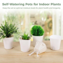 OMISTAR 25 Pack 3 Inch Self Watering Pots for Indoor Plants, Small White Plastic Planter with Water Level Indicator, Vents & Drainage Holes, for Succulents, Herbs, Flowers