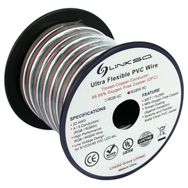 LINKSQ UL Listed 50FT 22 Gauge 5 Conductors RGBW Stranded Electrical Wire, Tinned Oxygen Free Copper 5 Wire, 22 AWG RGBW Wire, Low Voltage Wire for RGBW LED Light Strip
