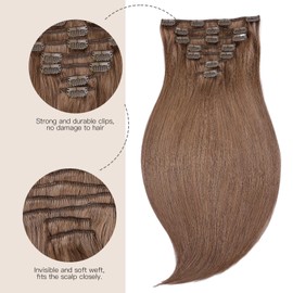 EnthayPow Clip in Hair Extensions Real Human Hair，Ash Brown Hair Extensions for Women，Natural Hair Clip in Hair Extensions，Remy Human Hair Extensions，16 Inch 7pcs/120g
