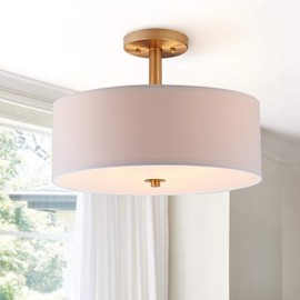 SAFAVIEH Lighting Collection Clara Gold 16-inch Diameter Semi Flush Mount Ceiling Light Fixture (LED Bulbs Included)