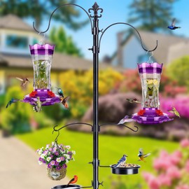 Hummingbird Feeders for Outdoors Hanging, BOLITE Glass Hummingbird Feeder, 4 Bee Guard Feeding Ports, Built-in Ant Moat, Leak Proof, 15 Ounces, Stars Decor, Purple, 2 Pack